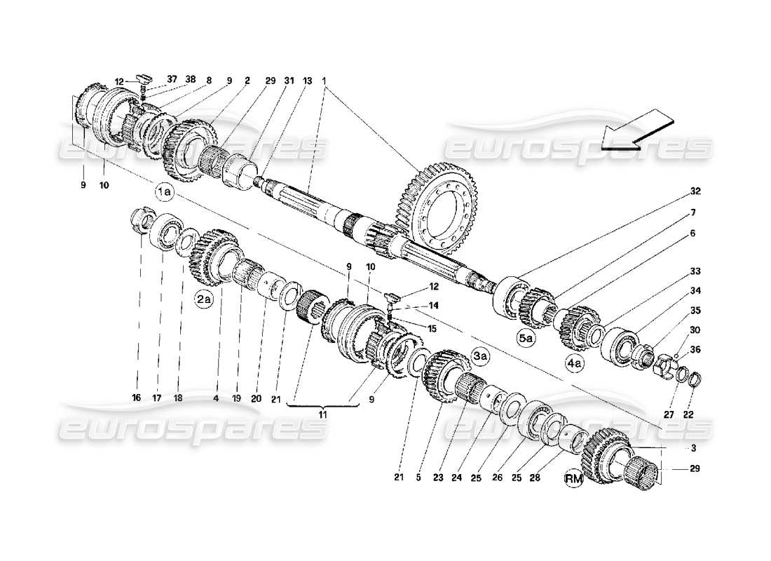 ferrari 348 (2.7 motronic) teilediagramm für vorgelegewellenräder