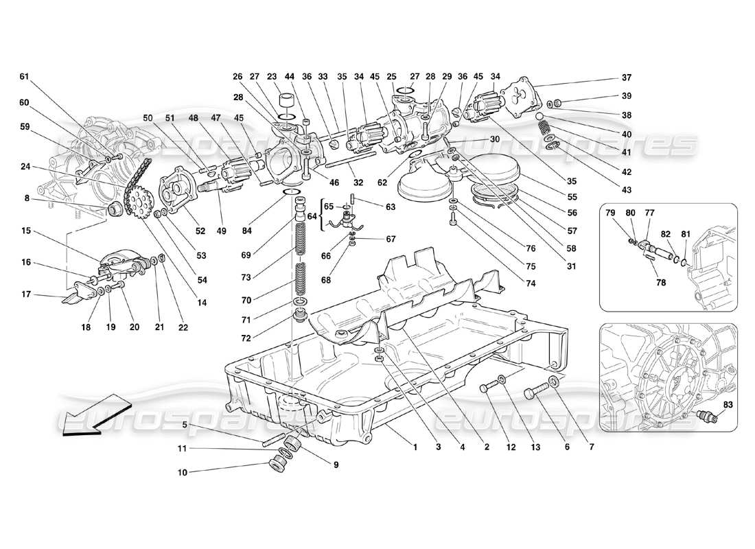 ferrari 360 challenge (2000) teilediagramm für pumpen und ölwanne