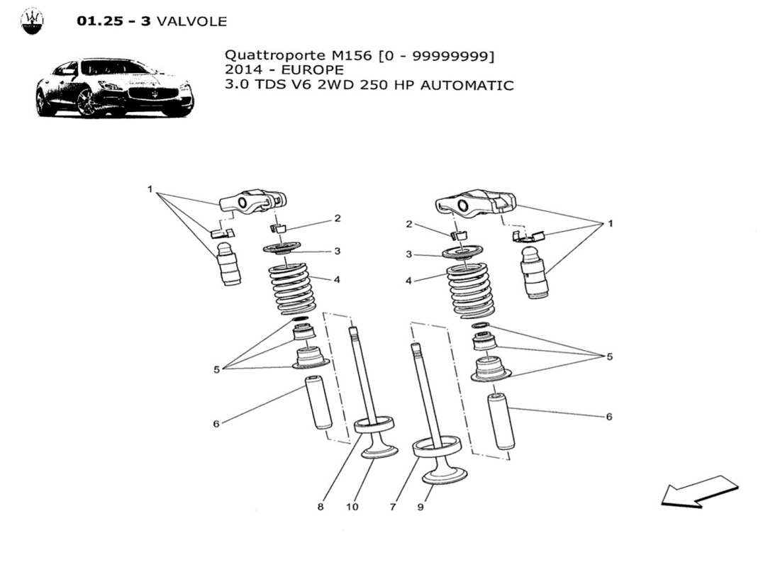 maserati qtp. v6 3.0 tds 250bhp 2014 ventile teilediagramm