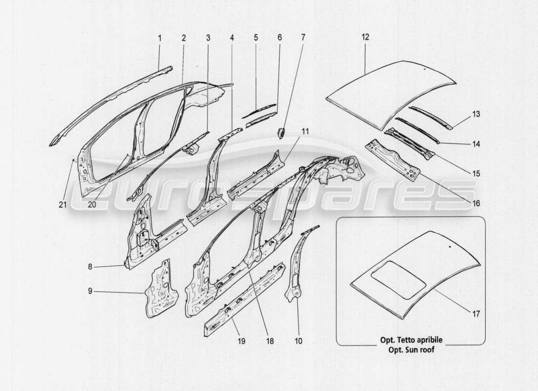 maserati qtp. v8 3.8 530bhp auto 2015 karosserie und mittlere aussenverkleidung teilediagramm