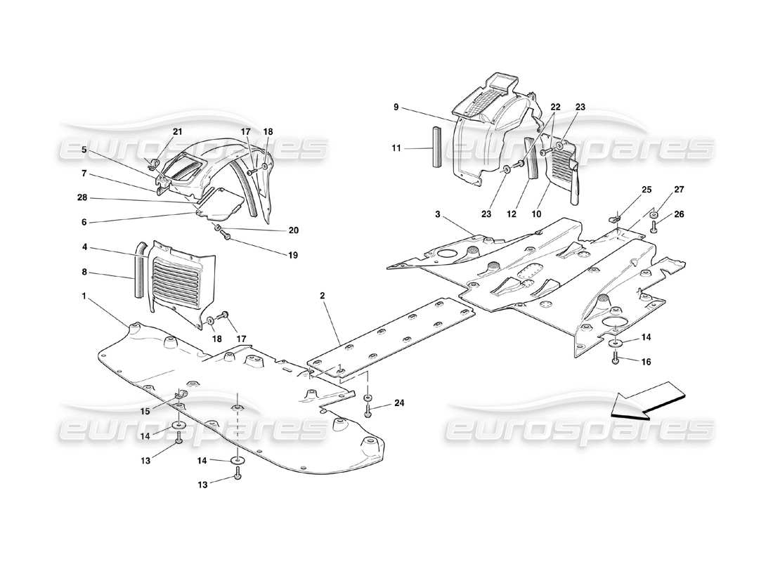 ferrari 360 challenge (2000) teildiagramm für flaches bodenblech und radkasten