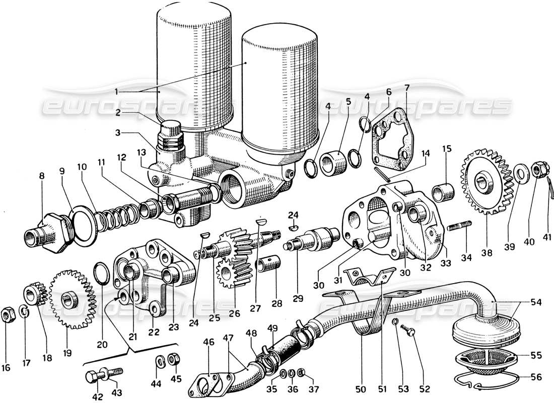 ferrari 330 gtc coupe teilediagramm für ölpumpe und filter