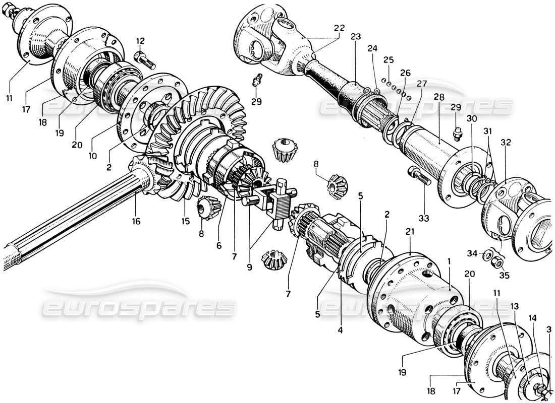ferrari 330 gtc coupe teilediagramm für differentialgehäuse und achswellen