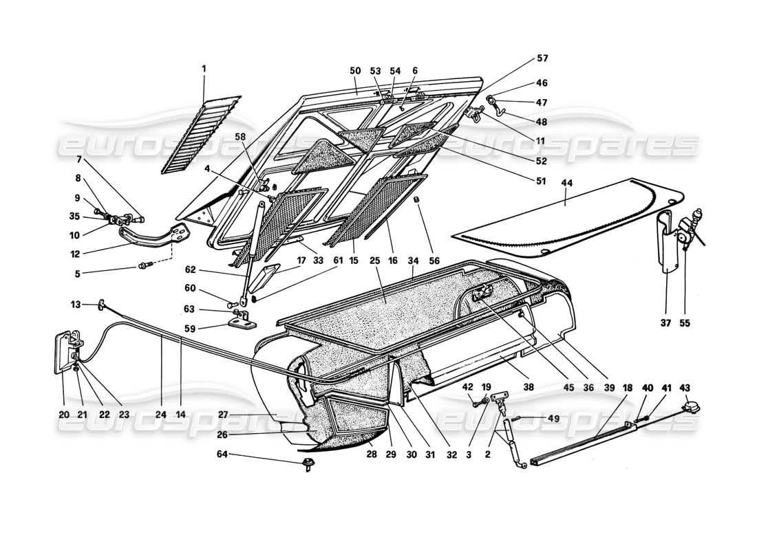 ferrari 308 gtb (1980) teilediagramm für heckhauben- und kofferraumabdeckung