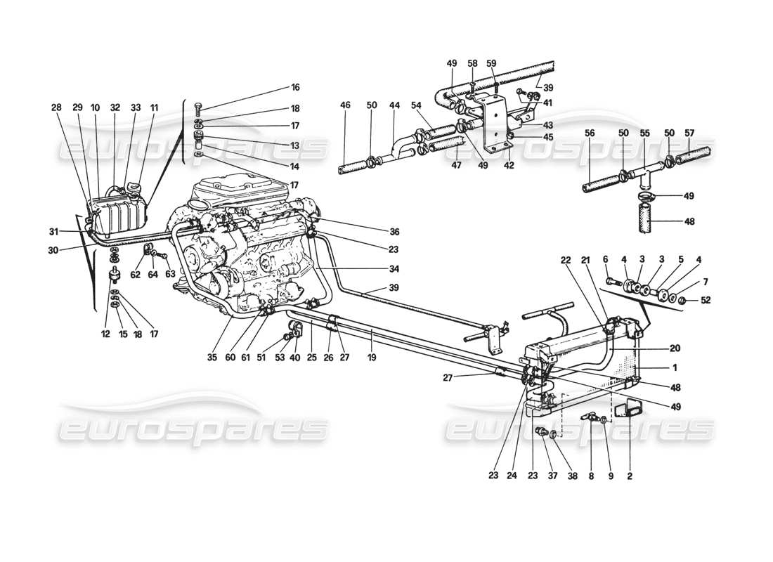 ferrari 308 gtb (1980) teilediagramm des kühlsystems