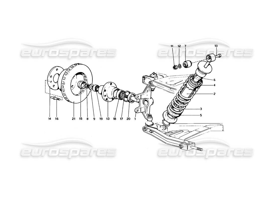 ferrari 246 dino (1975) vorderradaufhängung - stoßdämpfer-teilediagramm