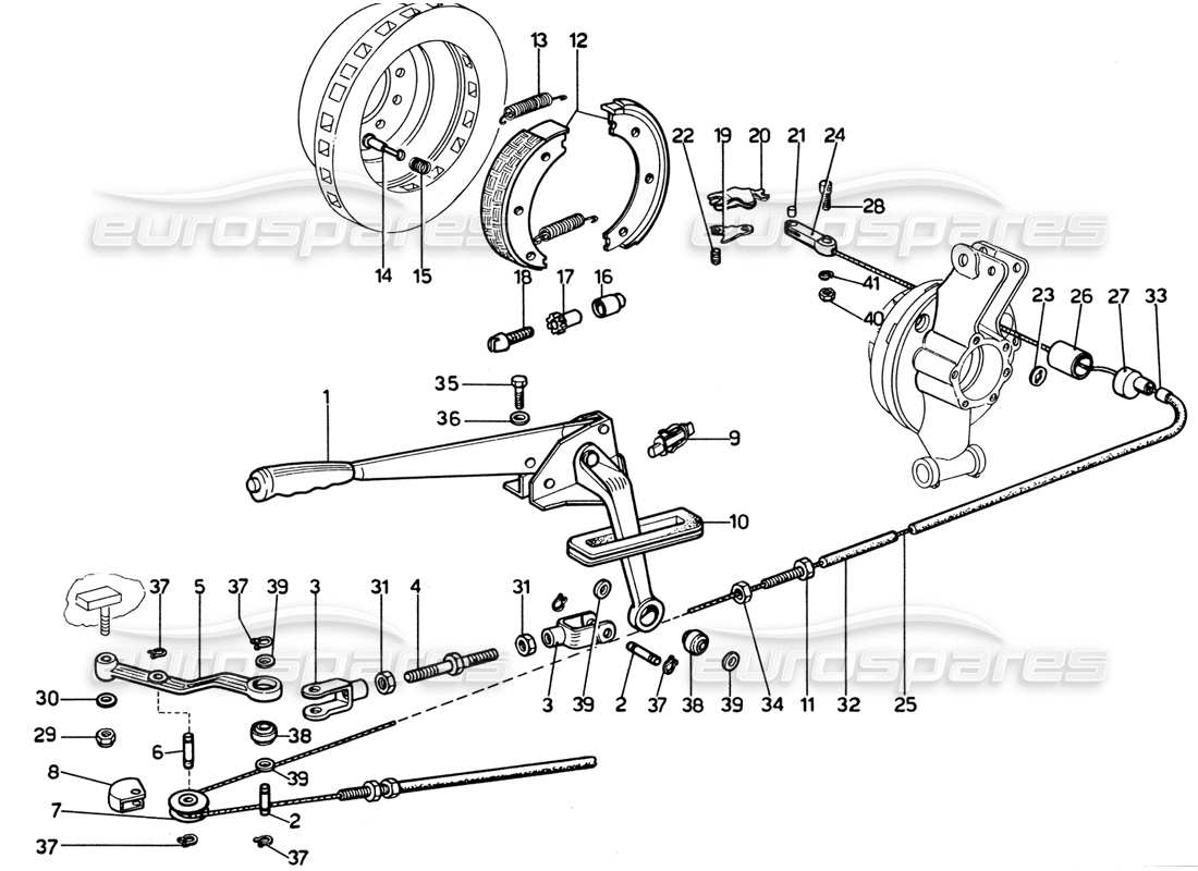 ferrari 365 gtb4 daytona (1969) teilediagramm der handbremssteuerung