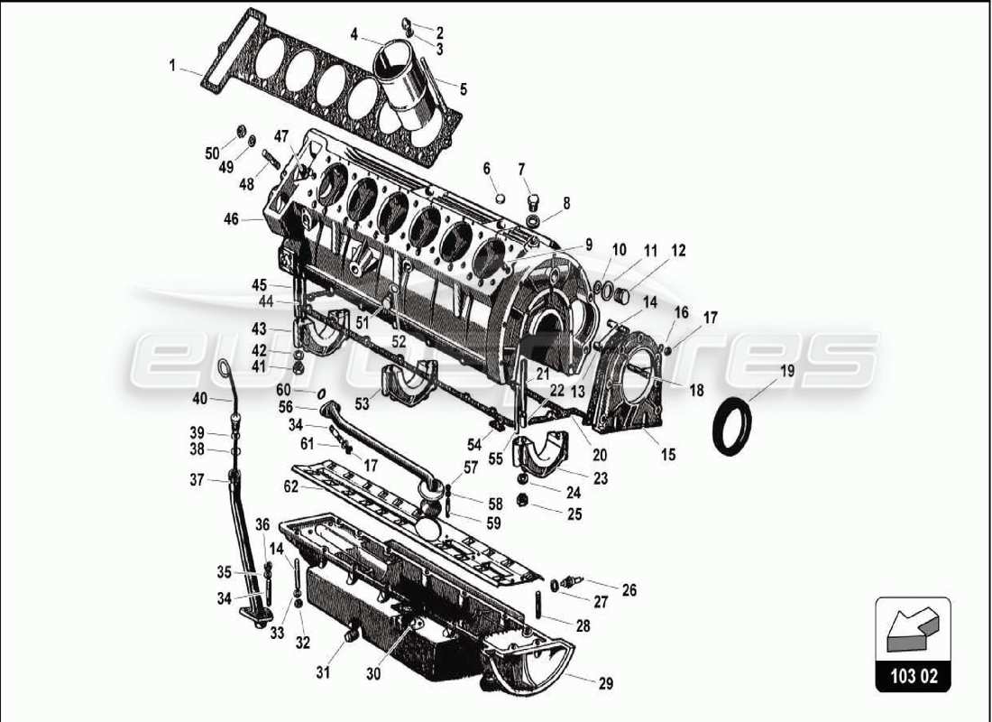 lamborghini 350 gt kurbelgehäuse teilediagramm