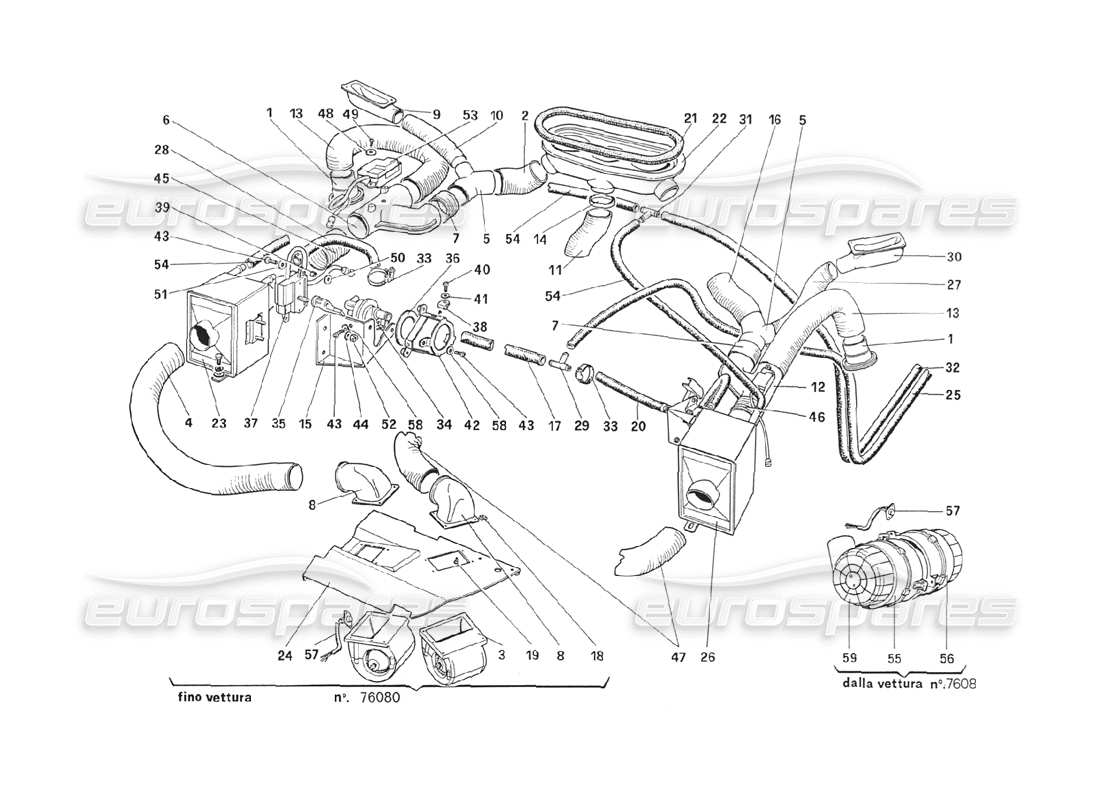 ferrari 208 turbo (1989) heizsystem teilediagramm