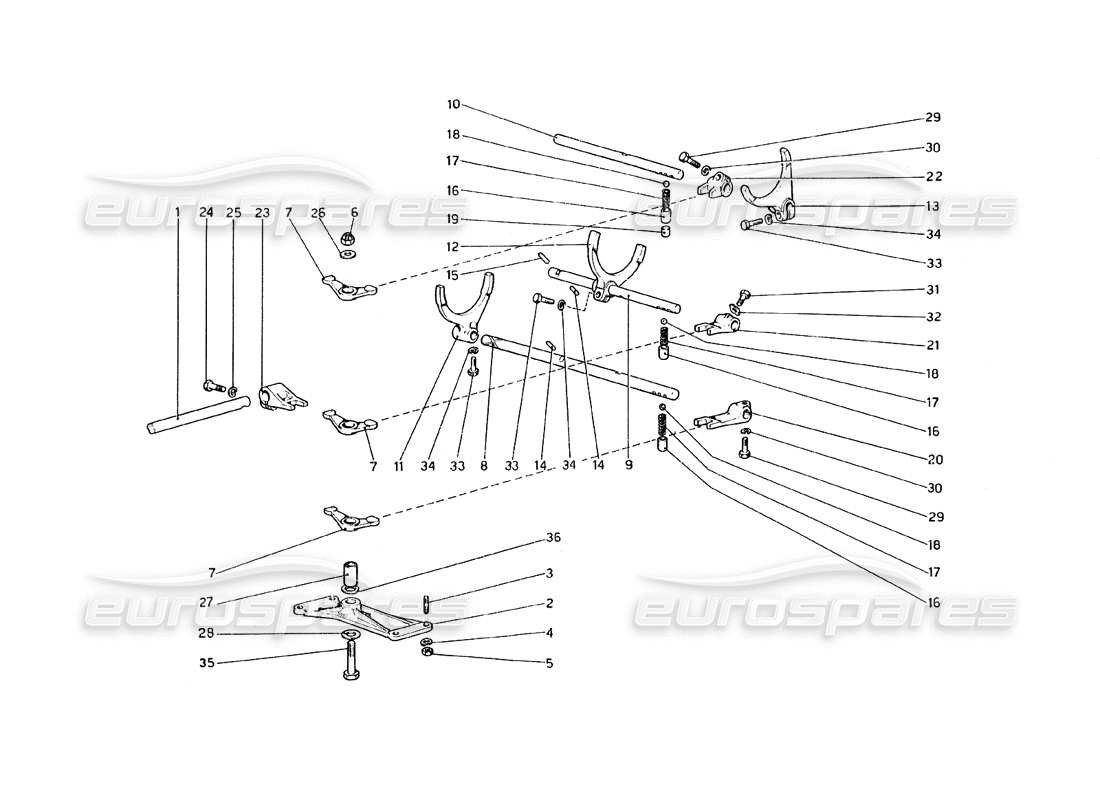 ferrari 308 gt4 dino (1979) teilediagramm für die internen getriebesteuerungen