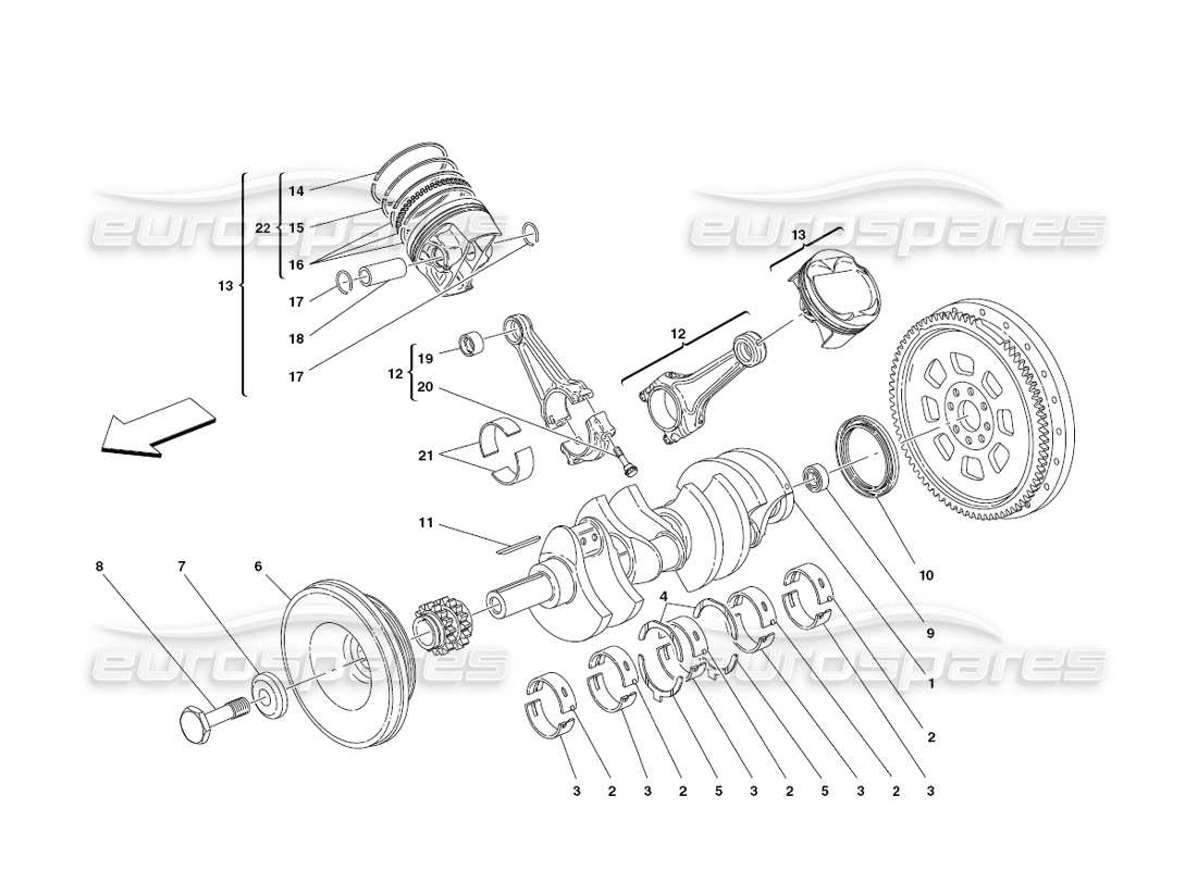 ferrari 430 challenge (2006) teilediagramm für kurbelwelle, pleuel und kolben