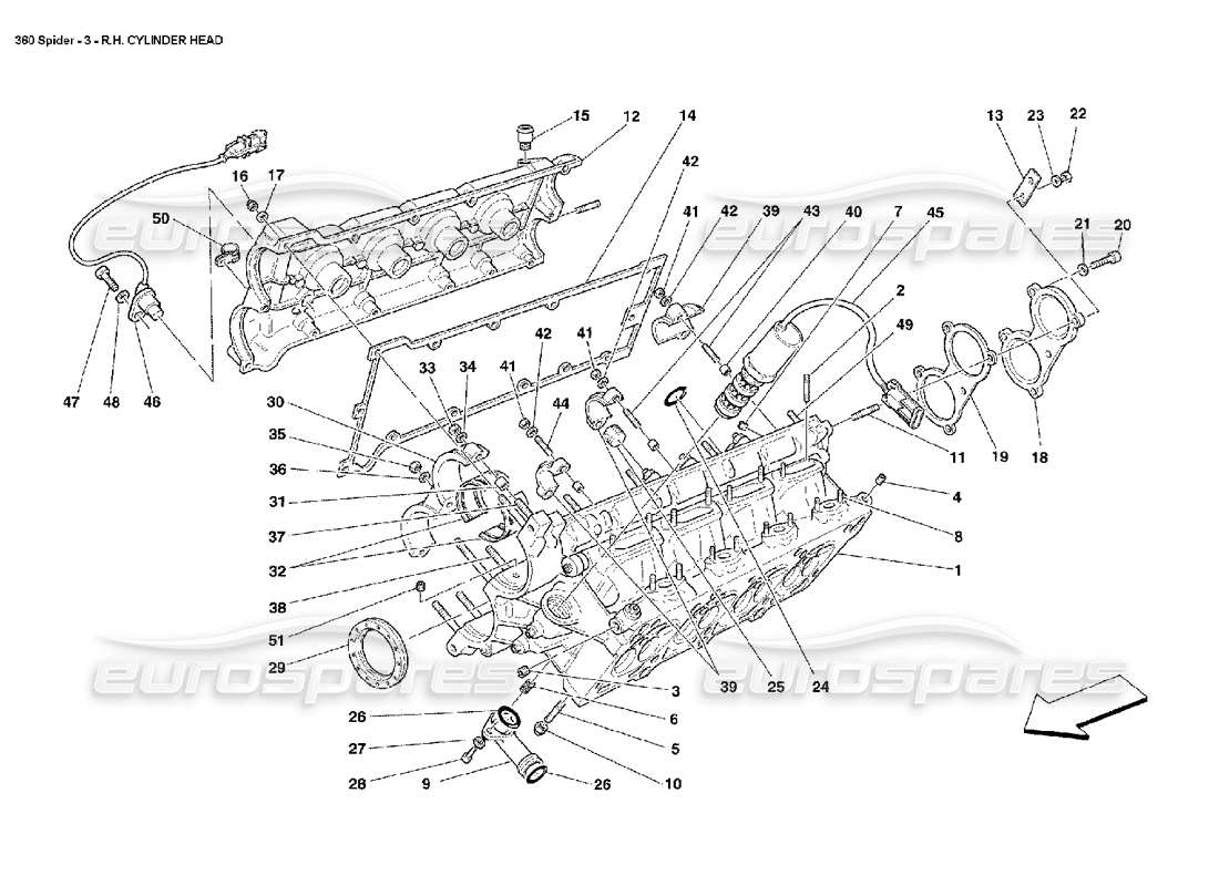 ferrari 360 spider teilediagramm für rechten zylinderkopf