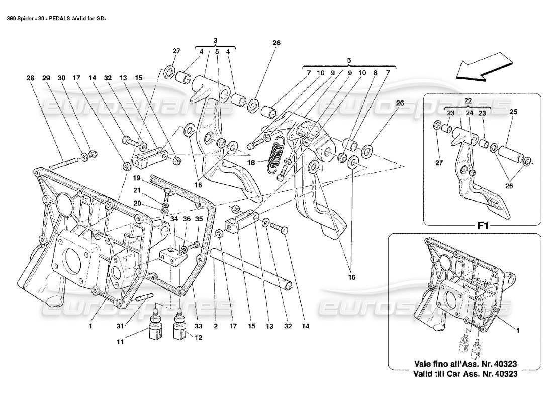 ferrari 360 spider pedale teilediagramm