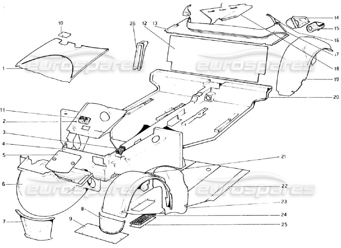 ferrari 308 gtb (1976) körperschale – innere elemente teilediagramm