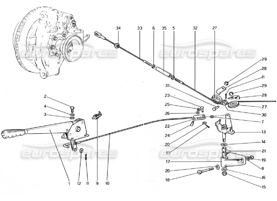 ferrari 308 gtb (1976) teilediagramm der handbremssteuerung