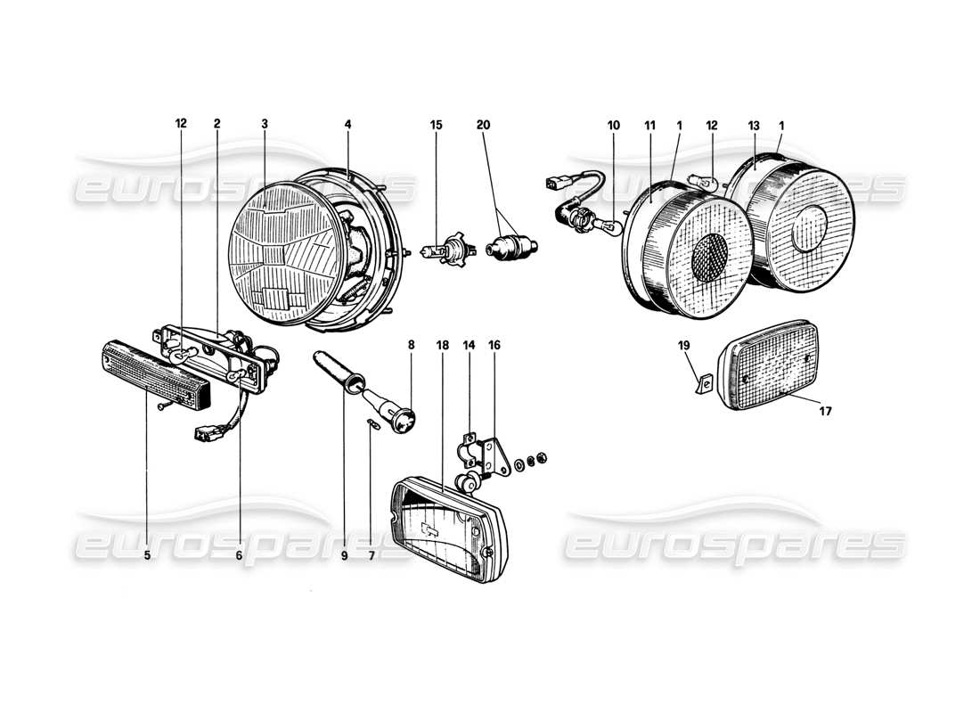 ferrari 308 gtb (1980) lichter teilediagramm