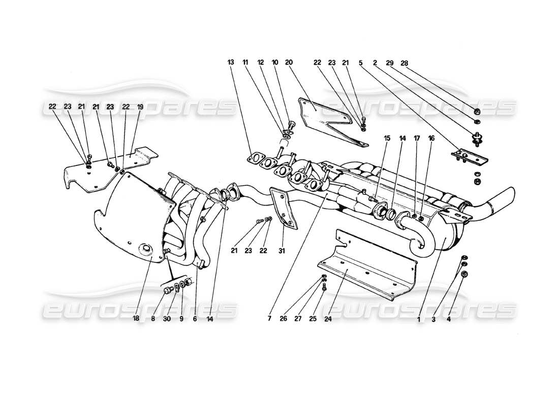 ferrari 308 gtb (1980) auspuffanlage teilediagramm