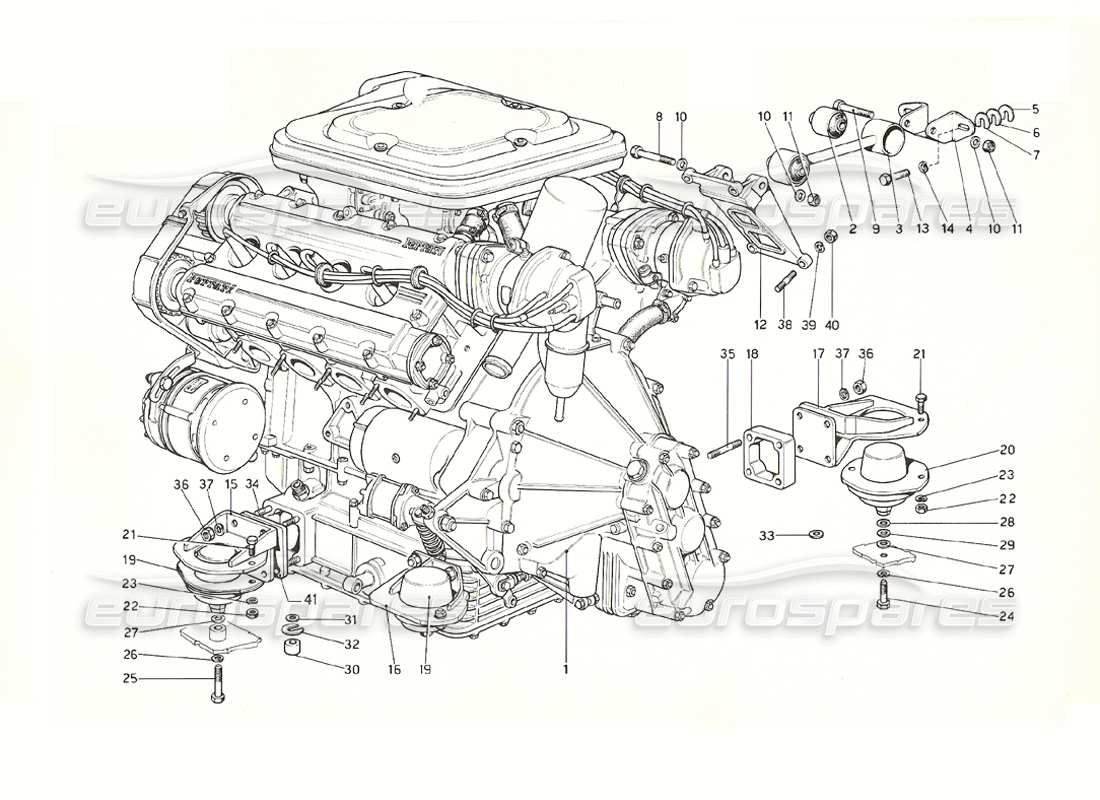 ferrari 308 gt4 dino (1976) motor - getriebe und halterungen teilediagramm