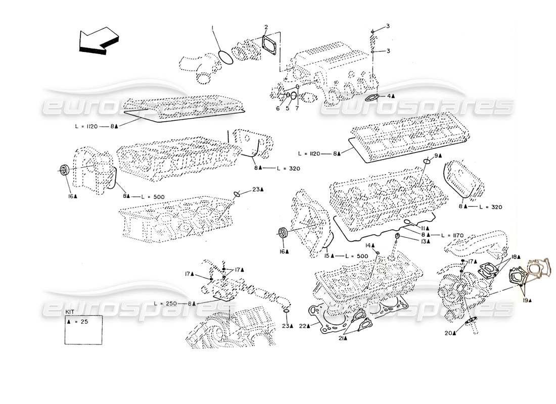 maserati shamal zylinderkopftüllen und dichtungen teilediagramm