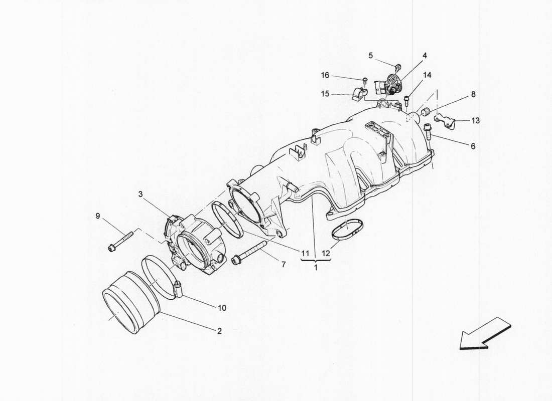 maserati qtp. v6 3.0 bt 410bhp 2wd 2017 ansaugkrümmer und drosselklappengehäuse teilediagramm