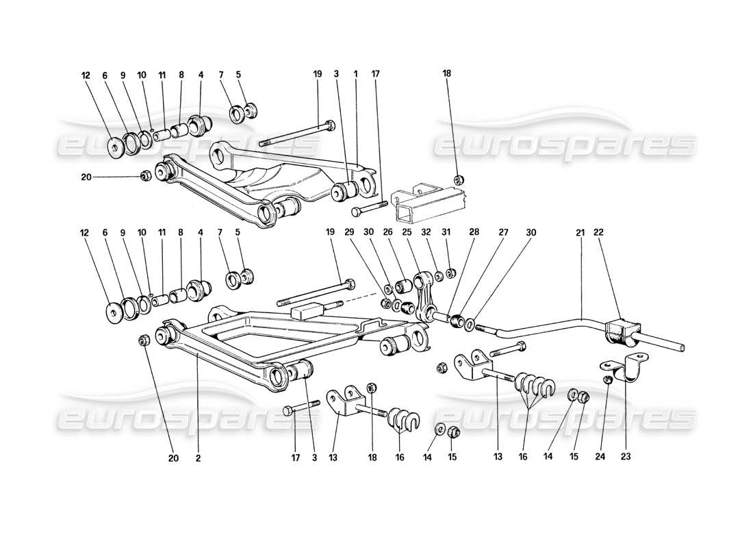 ferrari 328 (1985) hinterradaufhängung - dreieckslenker-teilediagramm