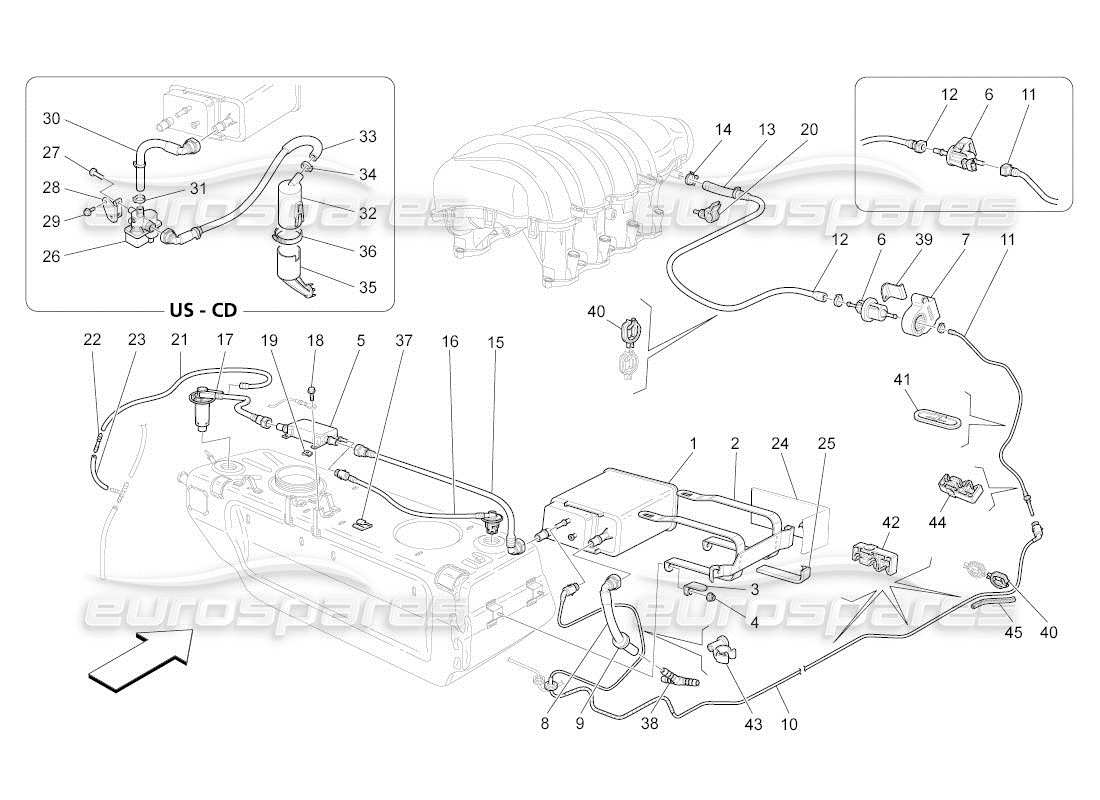 maserati qtp. (2011) 4.7 auto kraftstoffdampf-rückführungssystem teilediagramm