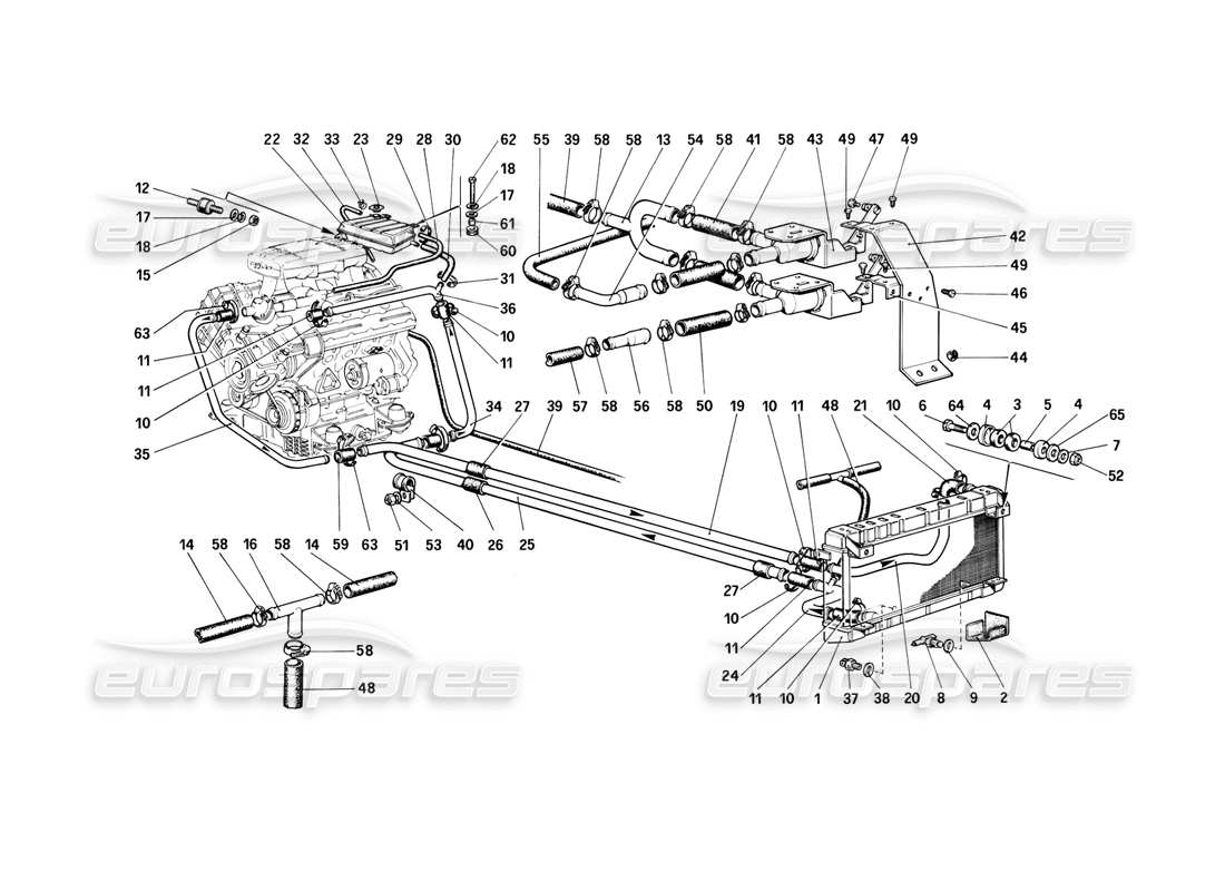 ferrari 308 (1981) gtbi/gtsi teilediagramm des kühlsystems