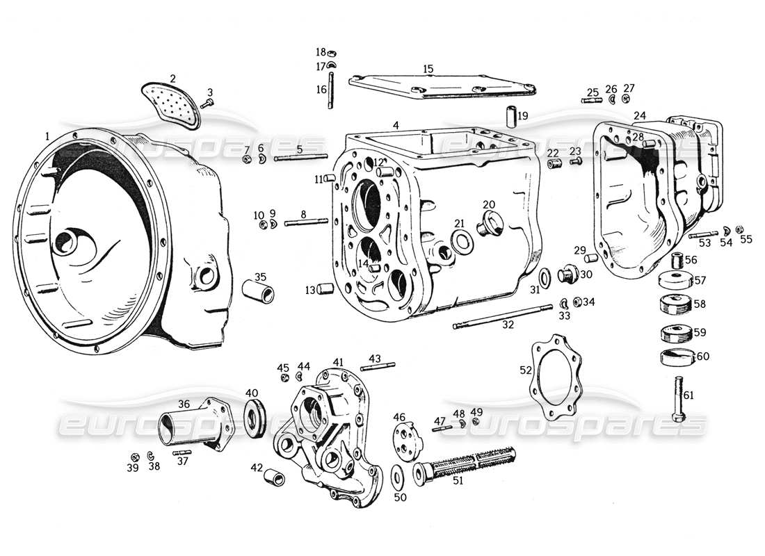 ferrari 250 gte (1957) getriebegehäuse und kupplung teilediagramm
