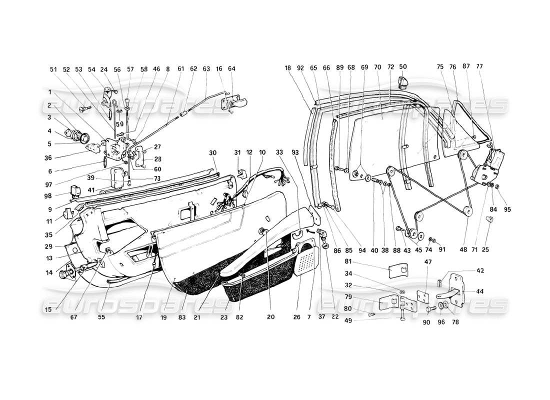 ferrari 308 (1981) gtbi/gtsi doors-ersatzteildiagramm