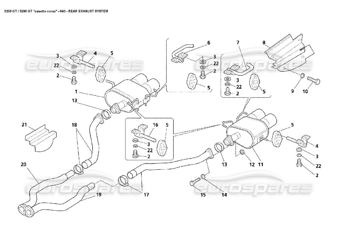 maserati 3200 gt/gta/assetto corsa hintere abgasanlage teilediagramm