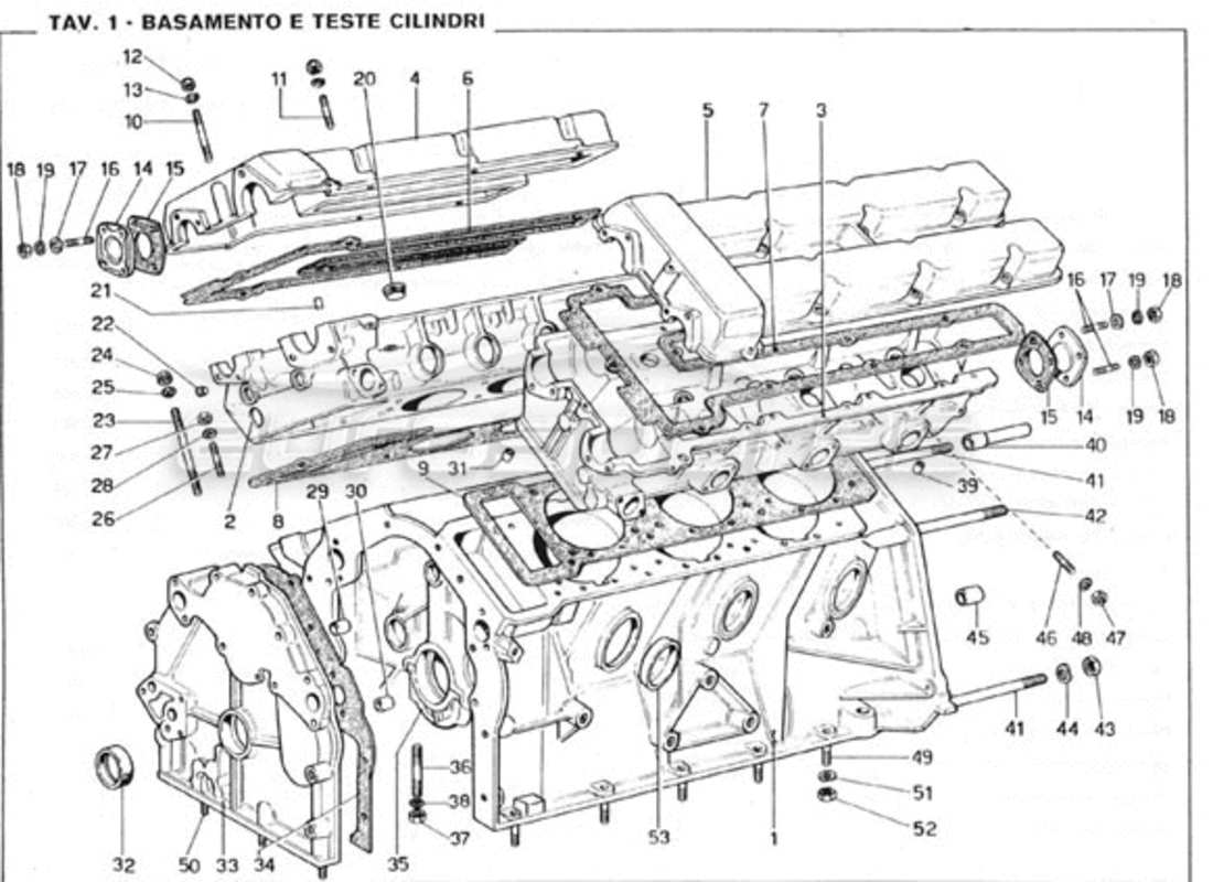 ferrari 246 gt series 1 teilediagramm für kurbelgehäuse und zylinderköpfe
