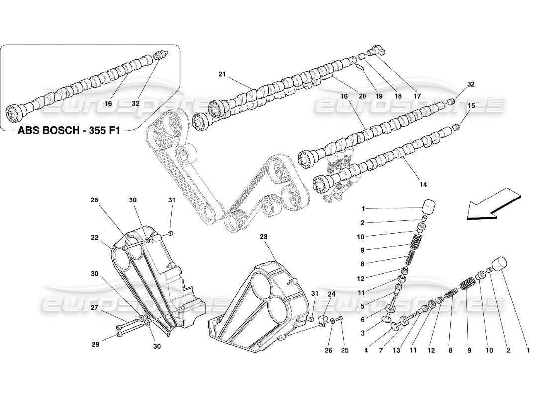ferrari 355 (5.2 motronic) timing – stößel und schilde teilediagramm
