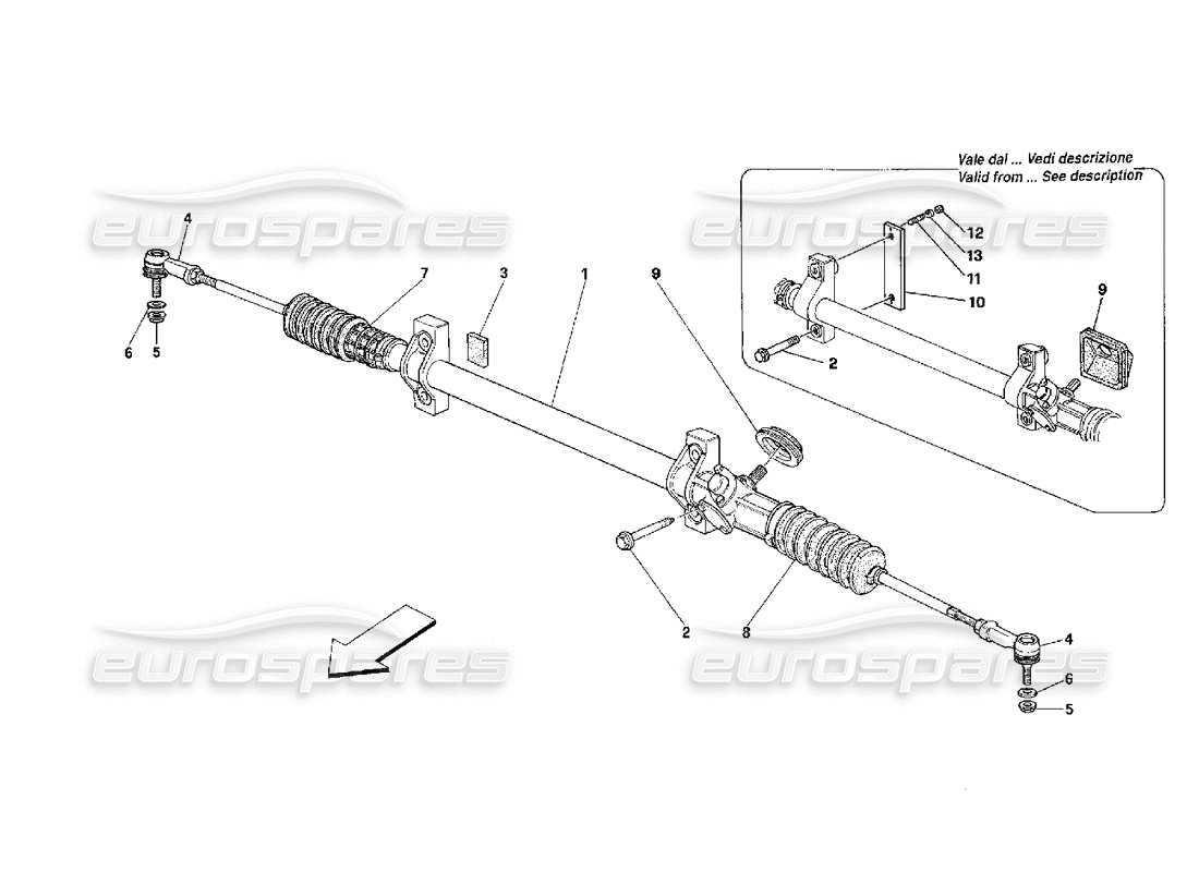 ferrari 348 (2.7 motronic) teilediagramm für lenkgetriebe und gestänge