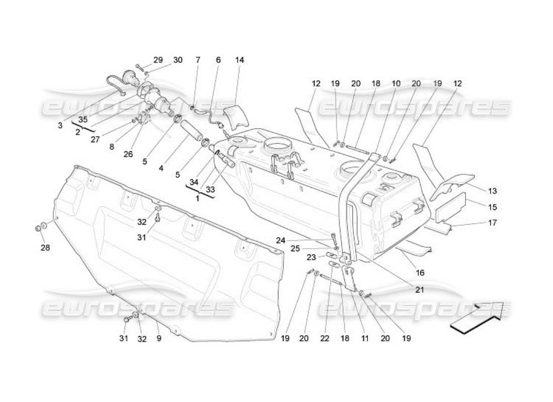 maserati qtp. (2005) 4.2 treibstofftank teilediagramm