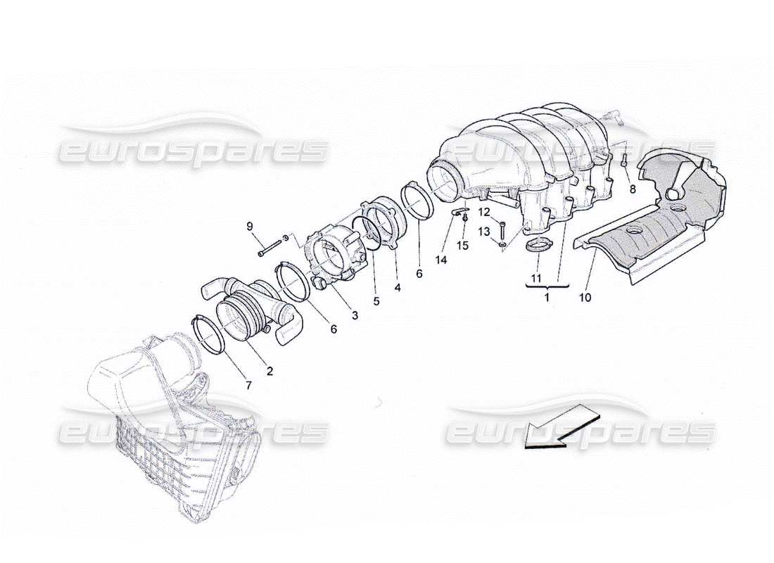 maserati qtp. (2010) 4.2 ansaugkrümmer und drosselklappengehäuse teilediagramm