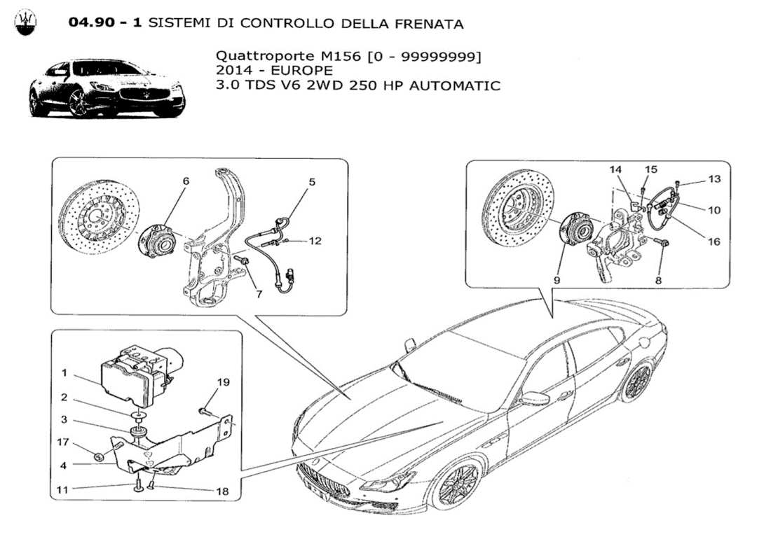 maserati qtp. v6 3.0 tds 250bhp 2014 bremssteuersysteme teilediagramm