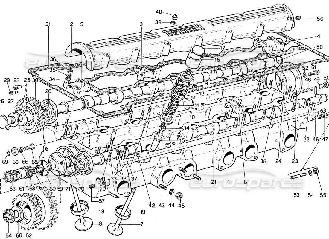 ferrari 365 gtb4 daytona (1969) zylinderköpfe - nockenwellenventile teilediagramm