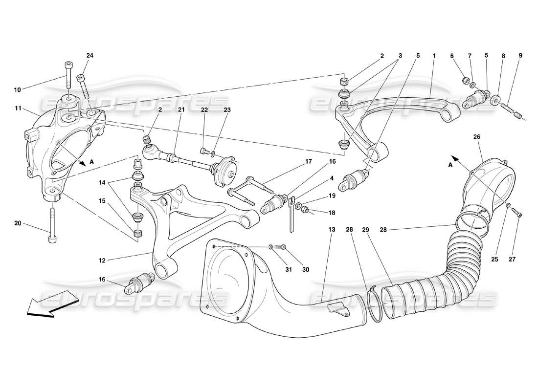 ferrari 360 challenge (2000) hinterradaufhängung - dreieckslenker-teilediagramm