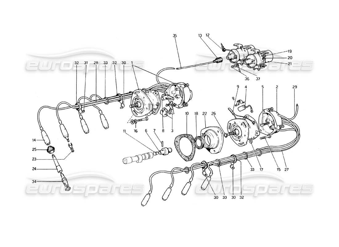 ferrari 308 gt4 dino (1979) motorzündung (varianten für usa - aus und j-version) teilediagramm