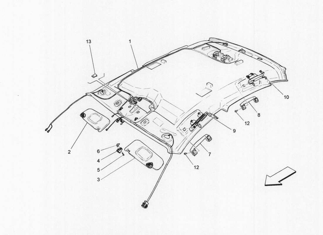 maserati qtp. v6 3.0 bt 410bhp 2wd 2017 dach- und sonnenblende teilediagramm