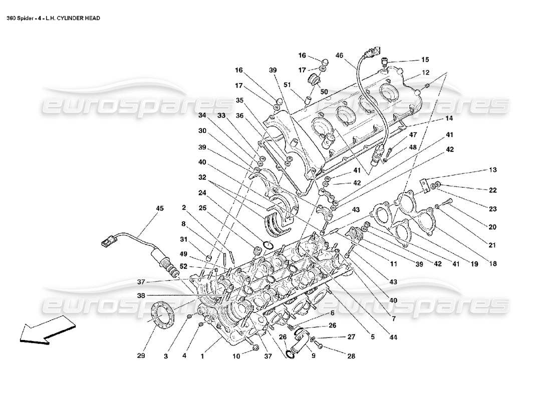 ferrari 360 spider teilediagramm des linken zylinderkopfes
