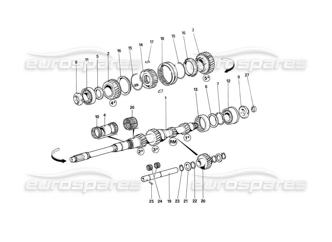ferrari 308 (1981) gtbi/gtsi teilediagramm für hauptwellenzahnräder