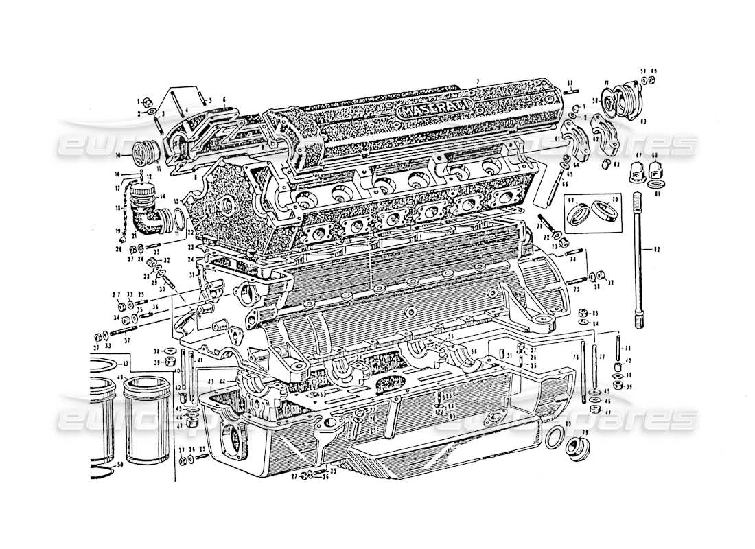 maserati 3500 gt teilediagramm des motorgehäuses