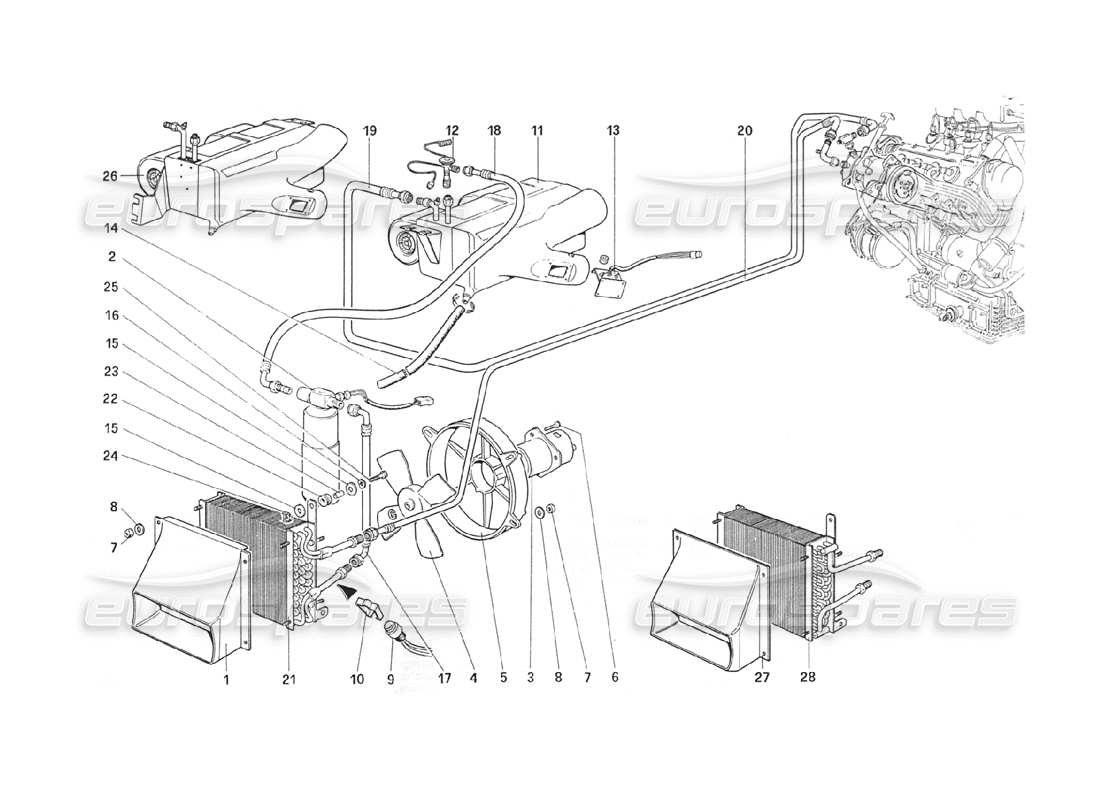 ferrari 208 turbo (1989) teilediagramm der klimaanlage