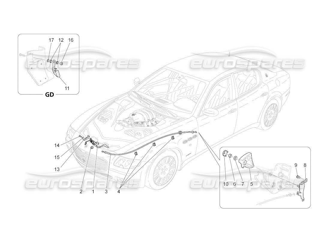 maserati qtp. (2011) 4.7 auto öffnungstaste für vorderen deckel ersatzteildiagramm