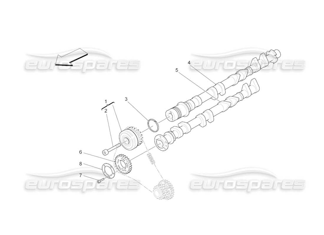 maserati grancabrio (2010) 4.7 nockenwellen des rechten zylinderkopfes teilediagramm