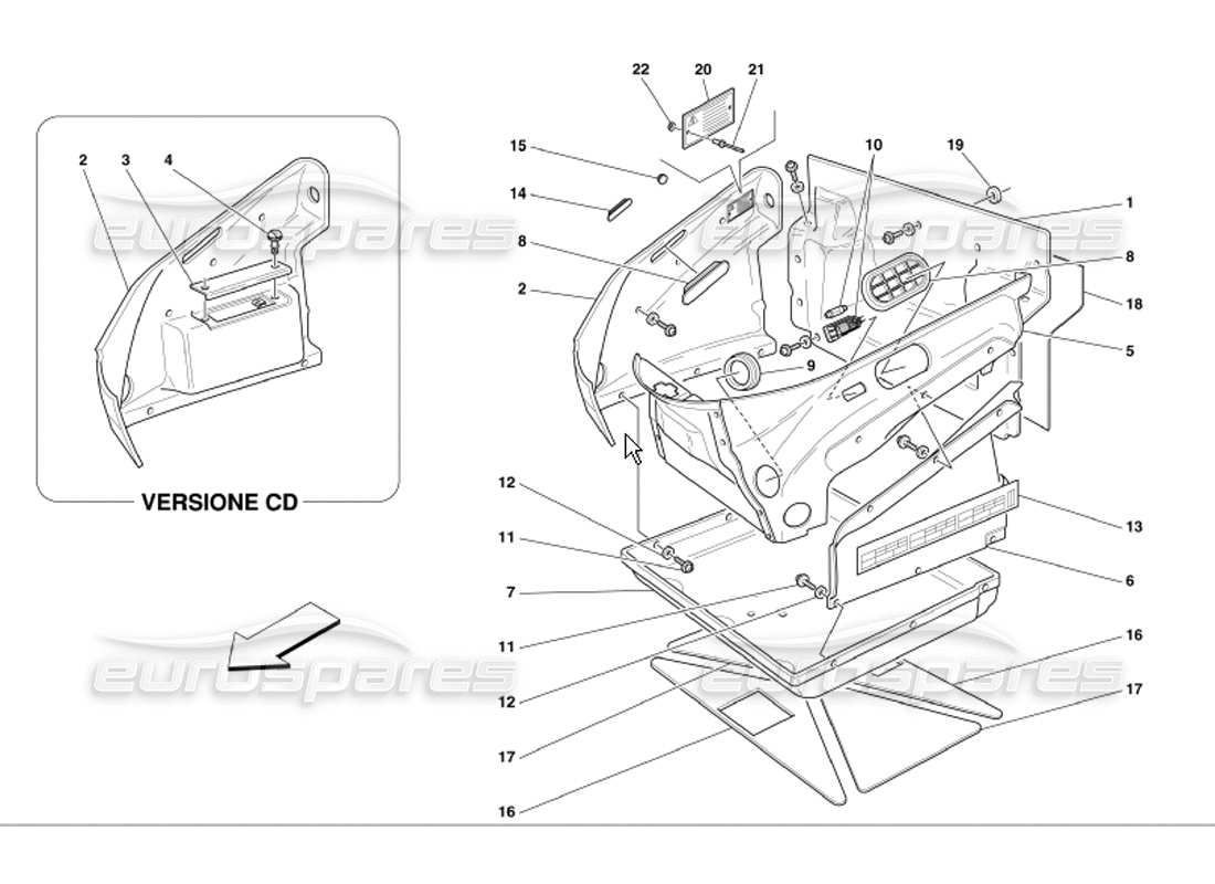 ferrari 360 modena teilediagramm für verkleidungen im vorderen abteil