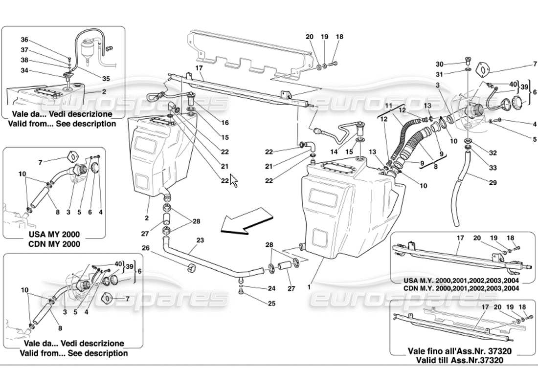 ferrari 360 modena diagramm für kraftstofftanks und verbindungsteile