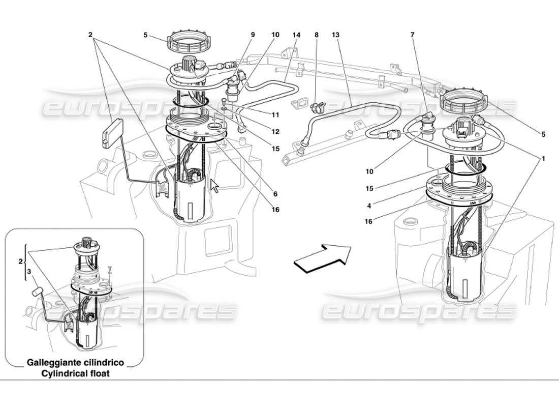 ferrari 360 modena kraftstoffpumpen und -leitungen teilediagramm