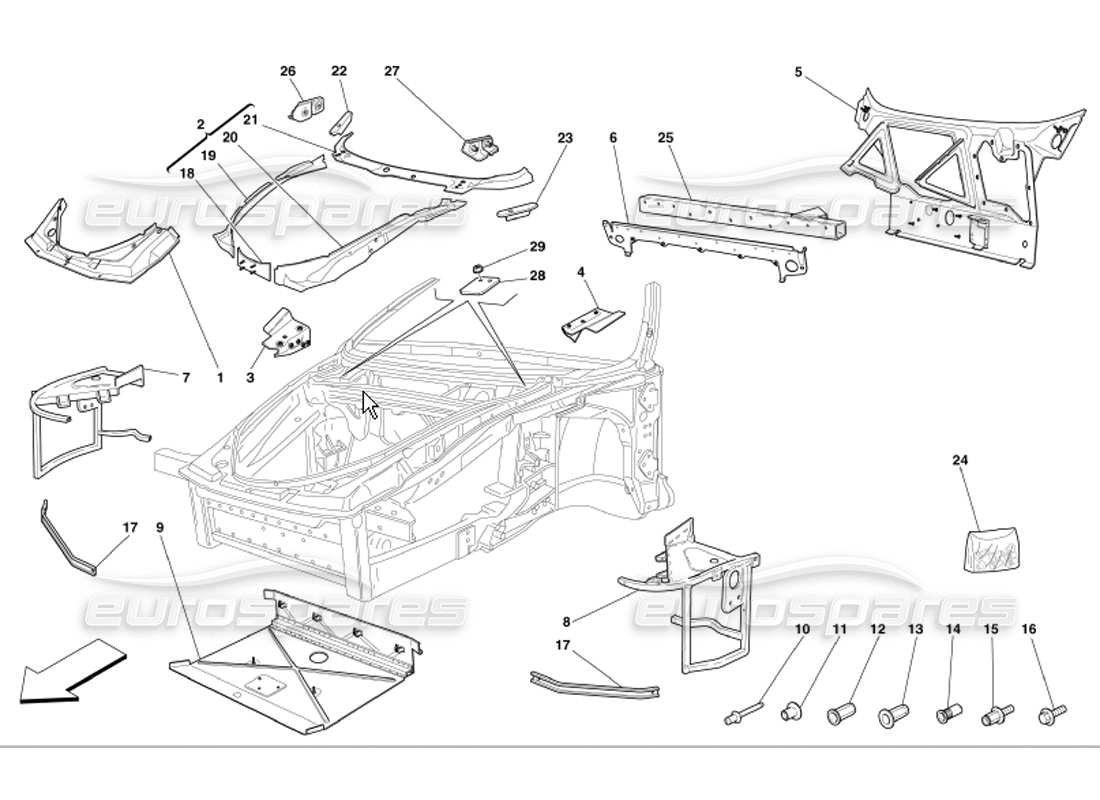 ferrari 360 modena rahmen komplette vorderteile strukturen und platten teilediagramm